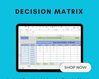 Modèle Excel de matrice de décision : outil d'aide à la décision (téléchargement numérique)