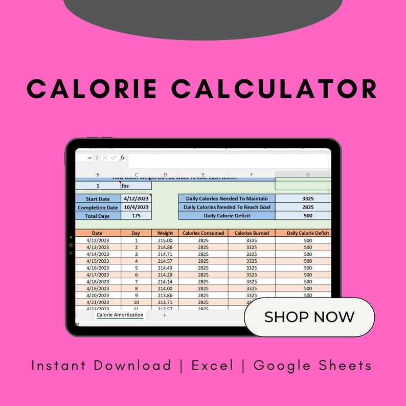 Calorie Calendar Excel Template Calorie Calculator Determine Calories