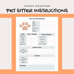 Dog Sitter Instructions, Dog Walker Form, Pet Sitter Template, Printable Forms For Pet Sitting, Printable Dog Sitter Checklist, Pet Sitter