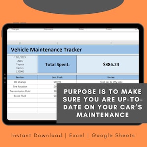 Vehicle Maintenance Tracker: Excel Template, Auto Service Log (digital ...