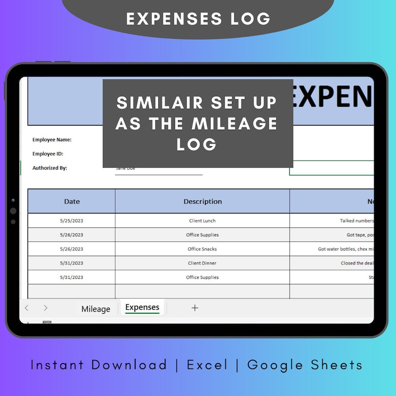Mileage Tracker Excel Template for Expenses Log Mileage Calculator