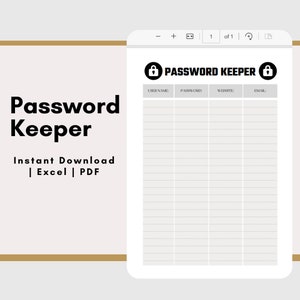 Printable Password Tracker | Password Keeper Excel Template | Password Organizer | Keep Your Passwords Safe And Not Forgotten | Password Log