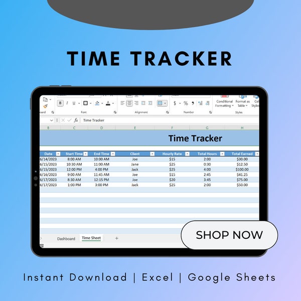 Freelance Time Tracker Spreadsheet Template, Excel Time Tracker Template, Spreadsheet Time Tracker for Freelancers, Contract Time Tracking