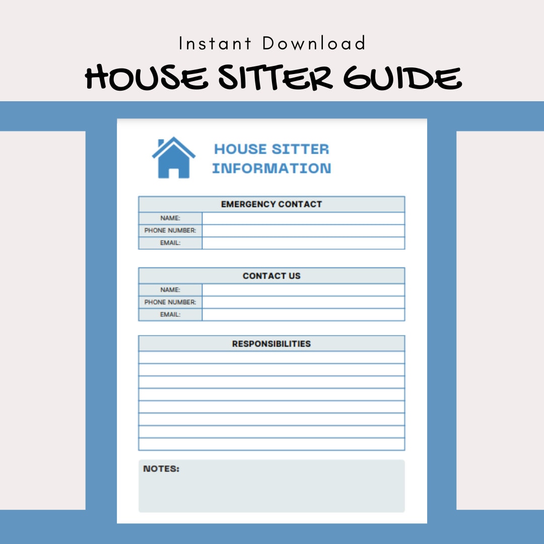 House Sitter Instructions Printable PDF Template, House Sitter Guide