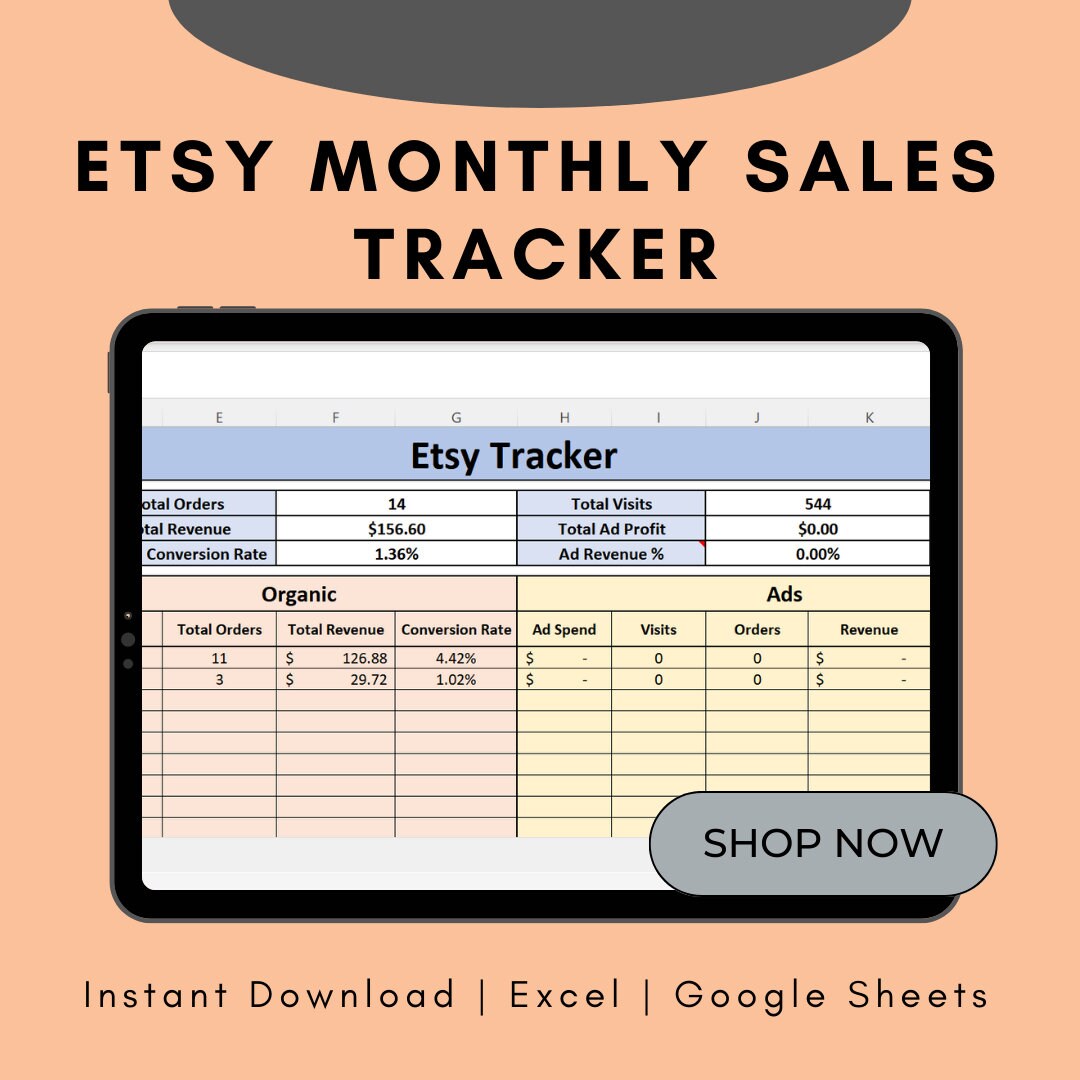 Etsy Shop Sales Tracker: Monthly Revenue, Order & Conversion (excel ...