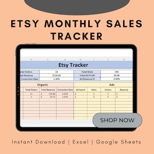 Simple Etsy Monthly Sales Tracker | Etsy Seller Template | Order Tracker | Conversion Rate Tracker | Revenue Tracker | Ad Spend Tracker Etsy