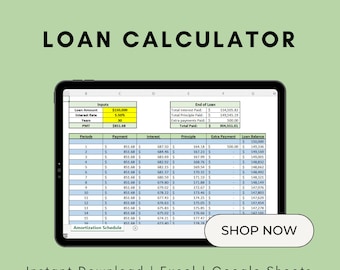 Loan Amortization Table Excel Template: Debt Payoff Calculator (Digital Download)