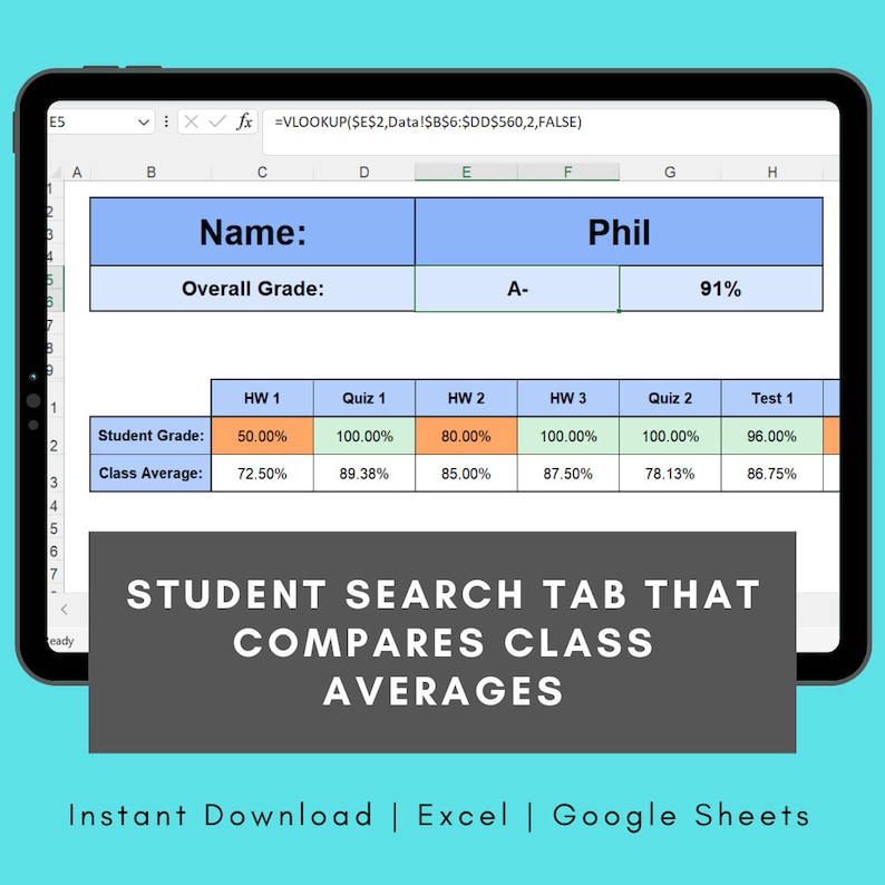 Student Gradebook Template for Excel, Teacher Gradebook Spreadsheet