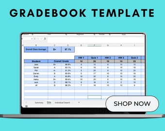 Excel Student Gradebook Template: Class Average Calculator (Digital Download)