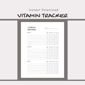 Vitamin Tracker Printable, Daily Vitamin Tracker, Monthly Vitamin Tracker, Vitamin Intake Reminder, Supplement Tracker, Supplement Checklist