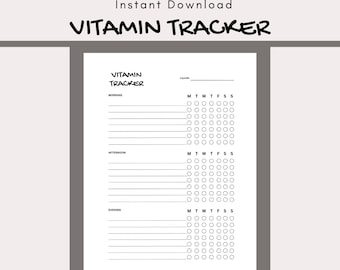 Vitamin Tracker Printable, Daily Vitamin Tracker, Monthly Vitamin Tracker, Vitamin Intake Reminder, Supplement Tracker, Supplement Checklist