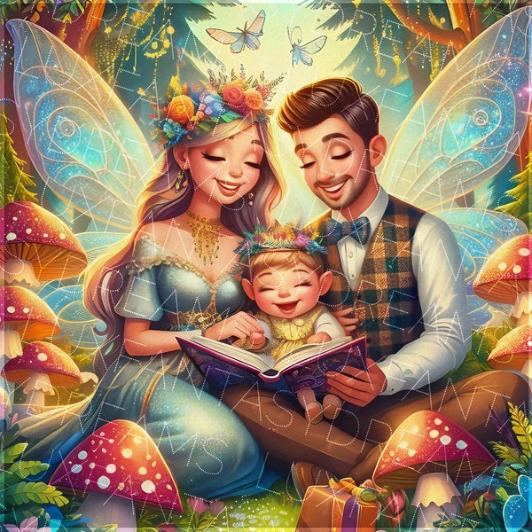 Fairy Family Parents Mom and Dad Baby Childrens Art Magical Kids Fairytale Illustration School Story Book Fairies Commercial Use Png Print