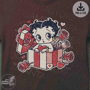 Betty Boop Valentine&#39;s Day Clipart Betty Boop PNG Roses Hearts Betty Boop Love Cricut Machine File Valentine Gift Commercial Use Vector Art