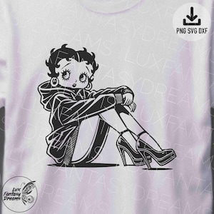 Betty Boop in Hoodie Clipart Betty Boop Gangster Svg Gift High Heels Black Betty Boop Tshirt Sublimation Image PNG DXF Commercial Use SVG