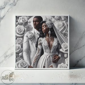 Illustration de beau couple noir femme et homme afro-américains mariage mélanine amour graphisme sublimation conception PNG usage commercial art