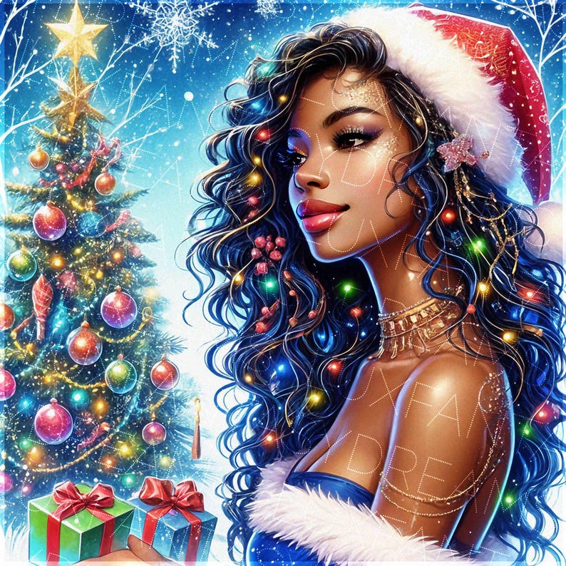 Winter Black Girl Magic Melanin Woman African American Afro Santa …