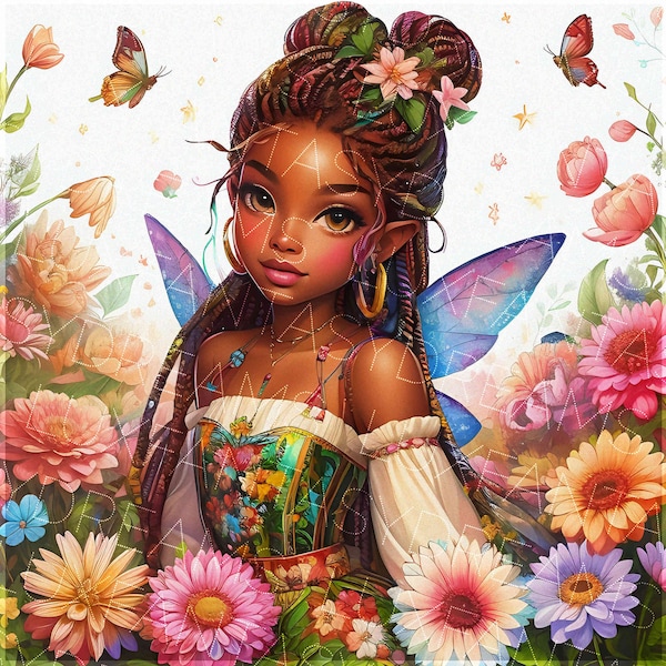 Spring Fairy Black Girl Flowers African American Fantasy Melanin Elf Fairies Butterfly Wings Beautiful Cute Kids Art Spring Children Doll