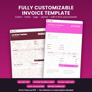 Editable Invoice Template, Auto Calculating Invoice for Small Business, Customizable Printable Billing Form with Logo, Instant Download