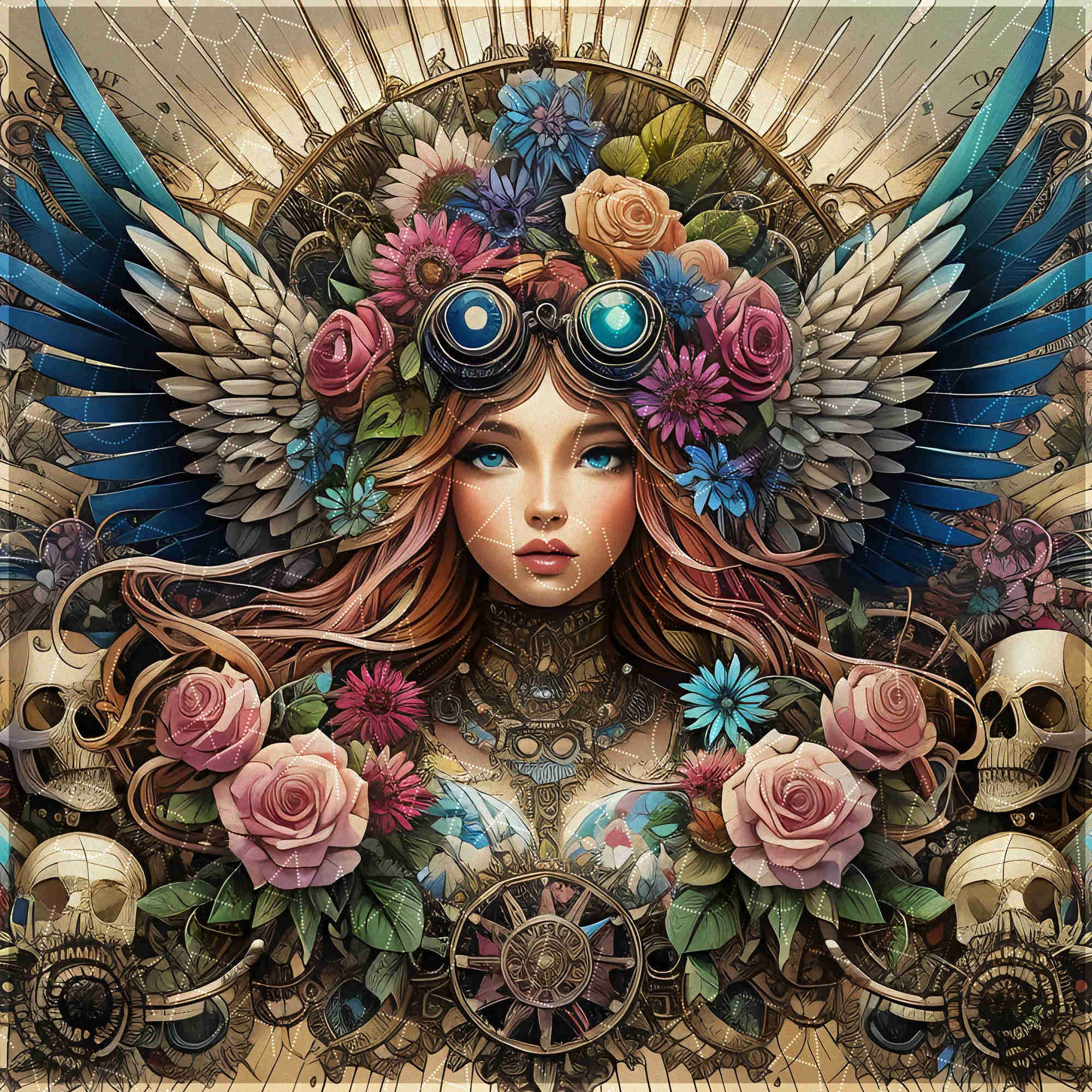 Steampunk Girl Angel Illustration Skulls Roses Victorian Woman With ...