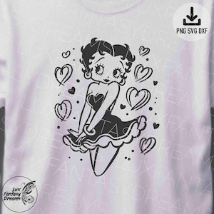 Betty Boop Liebhaber SVG Valentinstag, Muttertagsgeschenk Betty Boop mit Herzen Tshirt Postkarte Sublimationsdesign PNG DXF Kommerzielle Nutzung SVG