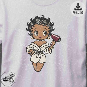 Betty Boop Svg Secado de cabello Betty Boop con secador de pelo Transferencia de plancha de vinilo Diseño de sublimación Archivo de corte Cricut PNG Uso comercial DTF