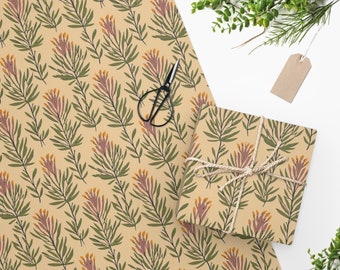 Botanical Gift Wrap- Neutral Floral Block Print Gift Wrap -Holiday Wrapping Paper Presents-Boho Neutral Wrapping Paper-