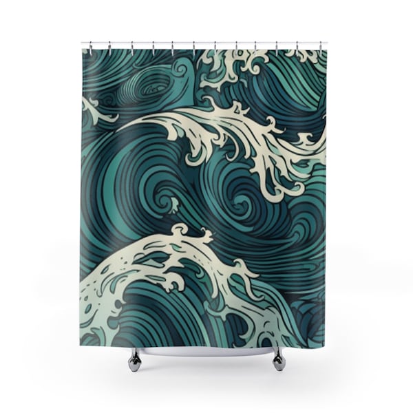Ocean Waves Shower Curtain, Teal Green Shower Curtain, Nautical Shower Curtain, Apartment Decor, Dorm Decor, College Supplies