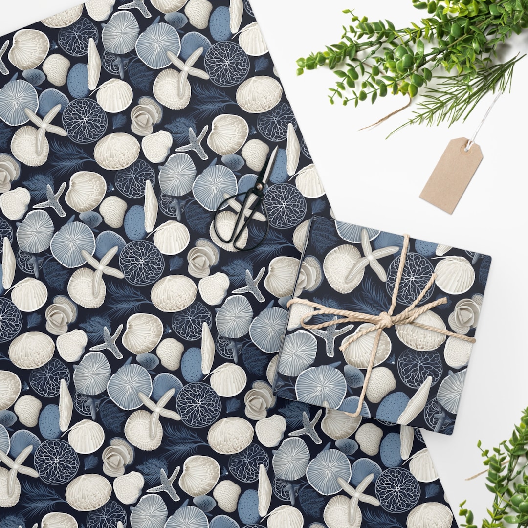 Blue Seashells Wrapping Paper-sea Shell Beach Theme Wrapping Paper ...