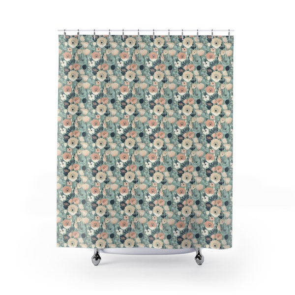 Floral Shower Curtain, Serene Bath, Bathroom Decor, Genz, Cottagecore