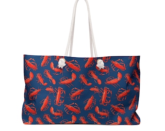 Lobster strandväska, Marinblå hummerväska, Preppy strandväska, Nautisk strandväska, Rolig poolväska, Strandväska i kanvas