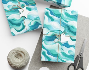Blue Waves Gift Wrap, Nautical Gift Wrap Ocean Gift Wrap, Waves Wrapping, Summer Gift Wrap. Oceanic Gift Wrap