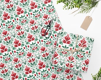Papel de envolver de Navidad-Regalos de vacaciones- Envoltura de regalo de Navidad- Envoltura de regalo verde rojo- Papel de regalo de Navidad escandinavo Papel de envolver de vacaciones