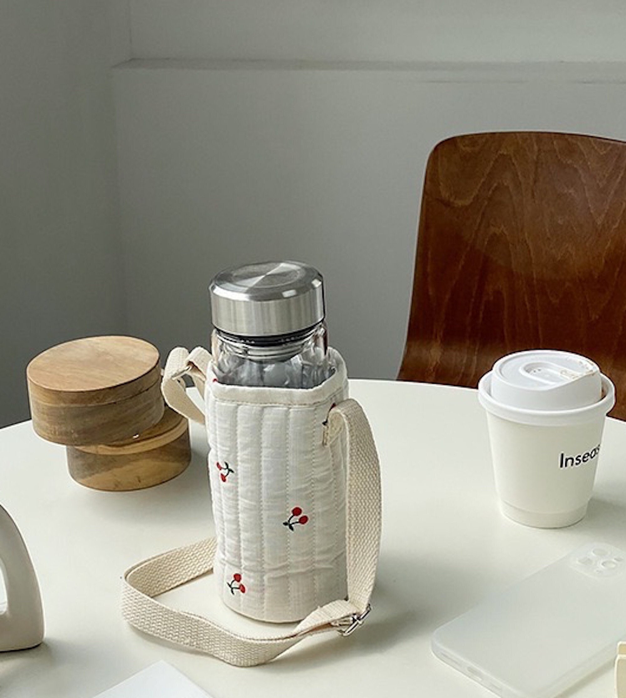 Cotton Crossbody Bag Water Bottle Carrier Water Bottle Etsy