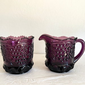 Vintage Mosser Glass Amethyst Sugar And Creamer With Grape And Cable Design