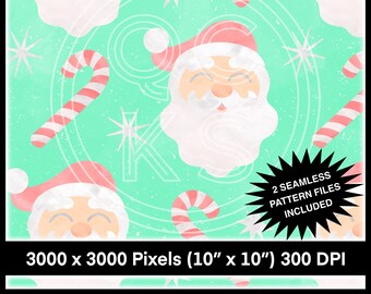 Weihnachten Aquarell Santa Mint Seamless Pattern w / Coordinating Watercolor Solid Seamless Pattern