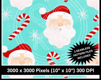 Weihnachten Aquarell Santa Aqua Seamless Pattern w / Coordinating Watercolor Solid Seamless Pattern