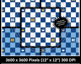 KC Checkered w/ Crowns Seamless Pattern Bundle JPEG