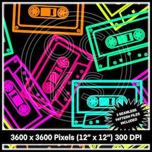 ネオンカセットテープシームレスパターン