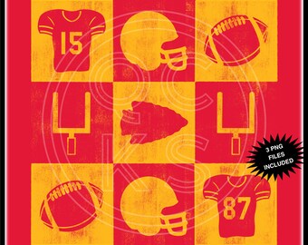 KC Football Distressed Grid Single Color PNG