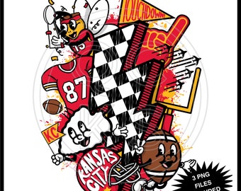 Retro Kansas City Football Checkered Lightning Bolt 1 (Coordinating seamless patterns available but not included)