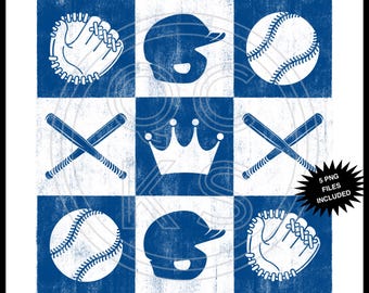 KC Baseball Distressed Grid Einfarbig PNG
