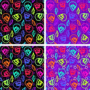 Neon Glow Skulls Seamless Pattern Bundle