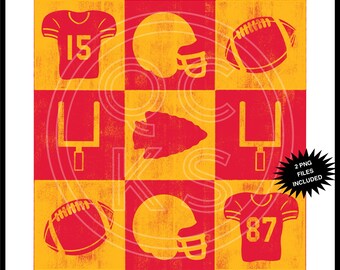 KC Football Distressed Grid Two-Tone PNG
