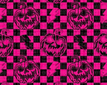 Pink Distressed Checkered Jack-O-Lantern Halloween Seamless Pattern