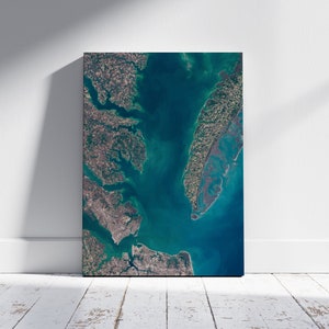 Arte de pared náutico del sur de la bahía de Chesapeake: lienzo estirado o papel artístico. playa viajes costeros vacaciones mapa ver Norfolk Virginia Beach