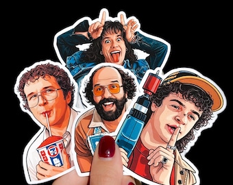 80er-Jahre-Abenteuer-Sticker-Set – Retro-Nerd-, Rock- & Comedy-Vibes / Wasserfestes Sticker-Set mit Fan-Art von Fremden