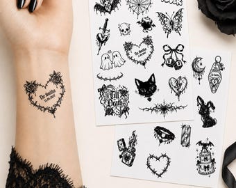 Personalized Gothic Wedding Temporary Tattoos, Till Death Tattoo Set, Alternative Wedding Tattoos, Custom Names & Date