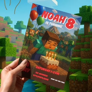 Editable Block Party Invitation for Boys Pixel Video Game Birthday Template Instant Download