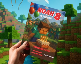 Editable Block Party Invitation for Boys Pixel Video Game Birthday Template Instant Download