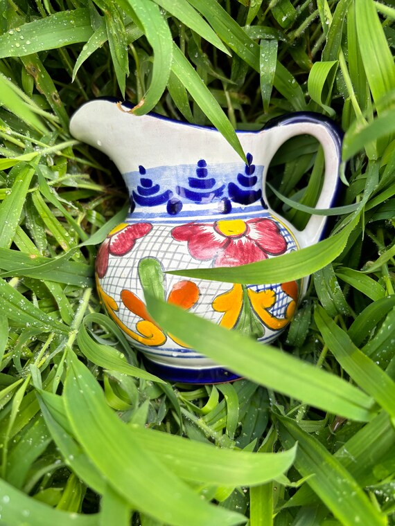 花柄陶器ピッチャー 陶器 焼物 花瓶 フラワーベース ピッチャー 手描き 花柄 最大幅